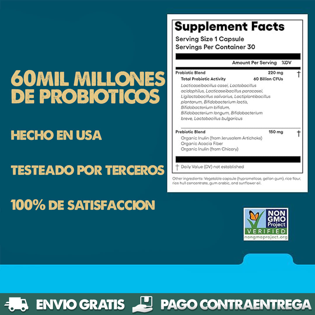 60 Billion Probiotic | Digestión más ligera